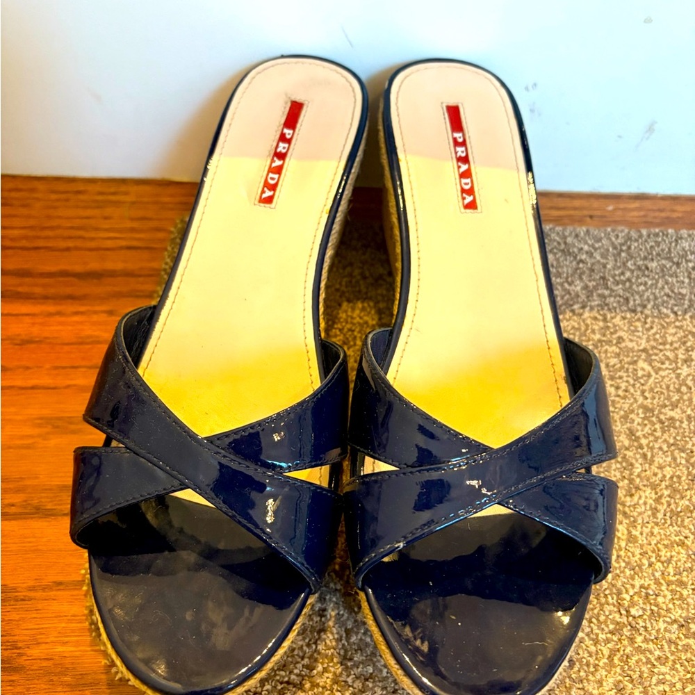 Prada Blue Sandals with Criss-Cross Straps
